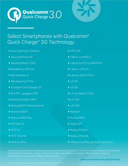 Select Smartphones with Qualcomm® Quick Charge™ 3.0 Technology