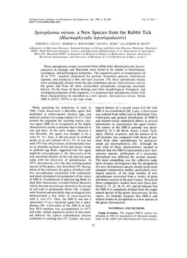 Spiroplasma Mirum, a New Species from the Rabbit Tick (Haemaphysalis Leporispalustris)