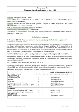 Compte Rendu Séance Du Conseil Municipal Du 10 Mars 2020