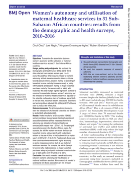 Women's Autonomy and Utilisation of Maternal Healthcare Services in 31