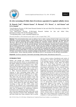 Corchorus Capsularis L) Against Salinity Stress