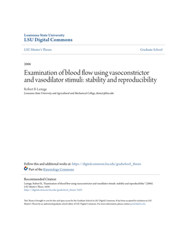 Examination of Blood Flow Using Vasoconstrictor and Vasodilator Stimuli: Stability and Reproducibility Robert B