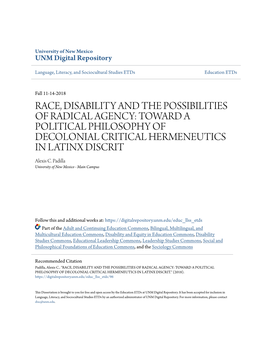 TOWARD a POLITICAL PHILOSOPHY of DECOLONIAL CRITICAL HERMENEUTICS in LATINX DISCRIT Alexis C