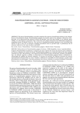 Paratelmatobius Gaigeae (Cochran, 1938) Re-Discovered