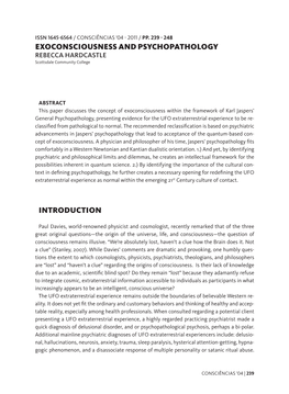 EXOCONSCIOUSNESS and PSYCHOPATHOLOGY REBECCA HARDCASTLE Scottsdale Community College