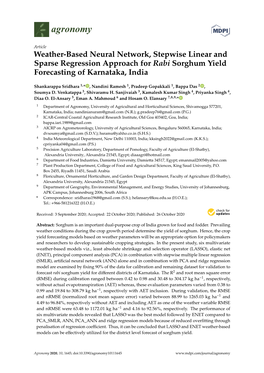 Weather-Based Neural Network, Stepwise Linear and Sparse Regression Approach for Rabi Sorghum Yield Forecasting of Karnataka, India