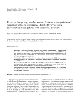 Recurrent Benign Copy Number Variants & Issues in Interpretation Of