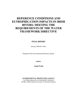 Reference Conditions and Eutrophication Impacts in Irish Rivers: Meeting the Requirements of the Water Framework Directive