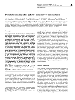 Dental Abnormalities After Pediatric Bone Marrow Transplantation