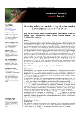 Breeding Substrates and Diversity of Aedes Species in Periurban Areas
