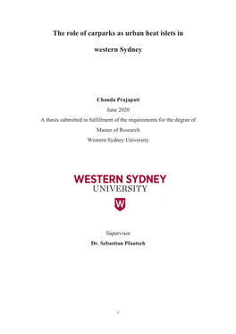 The Role of Carparks As Urban Heat Islets in Western Sydney