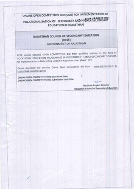 Oftrrr.Re Open COMPETITIVE BID (Ocb) for Secoilldaili VOCATIONALISATION of SECONDARY and HGHEN EDUCATION in RAJASTHAN