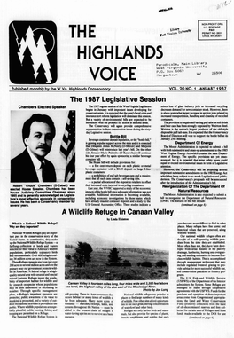 The 1987 Legislative Session a Wildlife Refuge in Canaan Valley