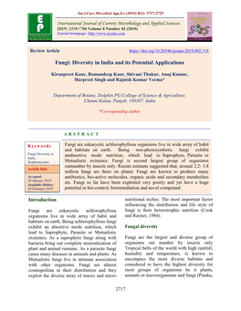 Fungi: Diversity in India and Its Potential Applications