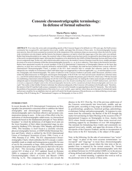 Cenozoic Chronostratigraphic Terminology: in Defense of Formal Subseries