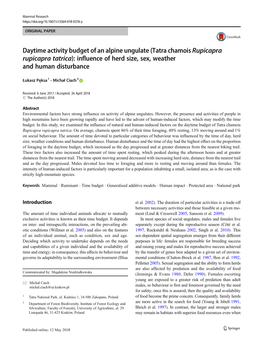 Tatra Chamois Rupicapra Rupicapra Tatrica): Influence of Herd Size, Sex, Weather and Human Disturbance