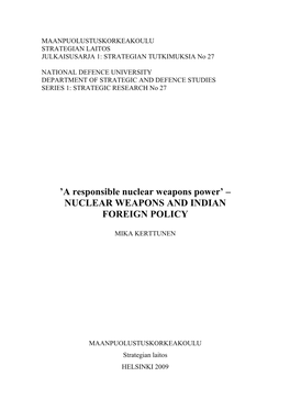 Nuclear Weapons and Indian Foreign Policy