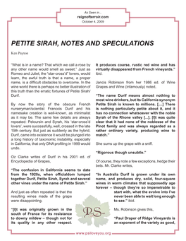 Petite Sirah, Notes and Speculations