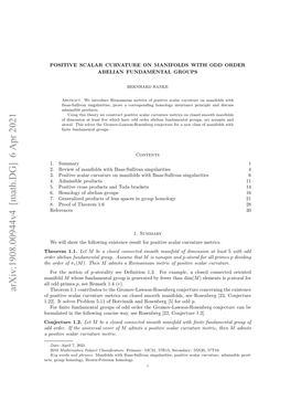 Arxiv:1908.00944V4 [Math.DG] 6 Apr 2021 Manifold H Re of Order the Omltdi H Olwn Ocs A,Sersneg[2 Conject [22, 1.2