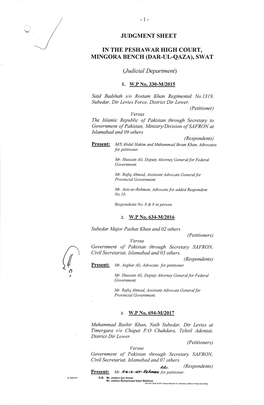 Judgment Sheet Mtngora Bench (Dar-Ul-Qaza), Swat