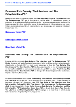 Download Pete Doherty. the Libertines Und the Babyshambles PDF