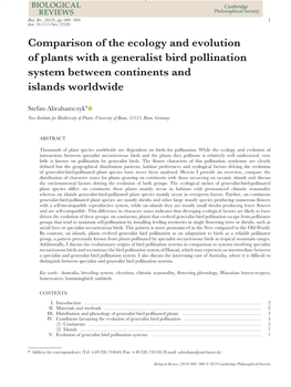 Comparison of the Ecology and Evolution of Plants with a Generalist Bird Pollination System Between Continents and Islands Worldwide
