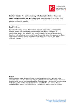 Bretton Woods: the Parliamentary Debates in the United Kingdom LSE Research Online URL for This Paper: Version: Submitted Version