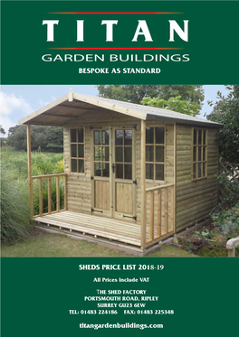 Bespoke As Standard Sheds Price List 2018-19