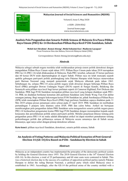 Analisis Pola Pengundian Dan Senario Politik Semasa Di Malaysia Era Pasca Pilihan Raya Umum (PRU) Ke-14 Berdasarkan Pilihan Raya Kecil P186 Sandakan, Sabah