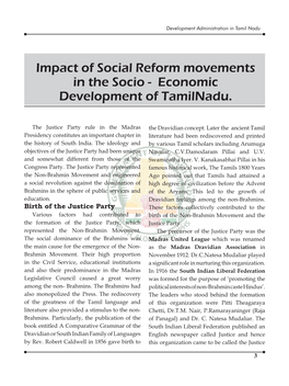Impact of Social Reform Movements in the Socio - Economic Development of Tamilnadu