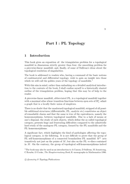 Part I : PL Topology