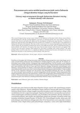 Penyusunan Peta Sastra Melalui Penelusuran Jejak Sastra Indonesia Sebagai Identitas Bangsa Yang Berkarakter Literacy Map Arrange