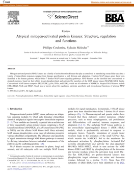 Atypical Mitogen-Activated Protein Kinases: Structure, Regulation and Functions ⁎ Phillipe Coulombe, Sylvain Meloche