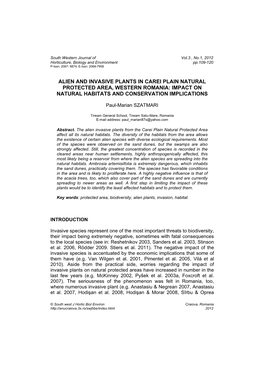 Alien and Invasive Plants in Carei Plain Natural Protected Area, Western Romania: Impact on Natural Habitats and Conservation Implications