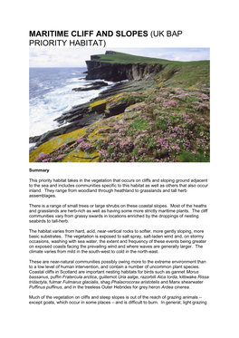 Maritime Cliff and Slopes (Uk Bap Priority Habitat)