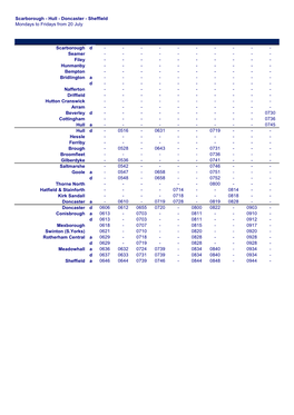 Scarborough - Hull - Doncaster - Sheffield Mondays to Fridays from 20 July