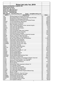Price List July 1St, 2019 KEENE ENGINEERING COMPANY INC