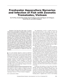 Freshwater Aquaculture Nurseries and Infection of Fish with Zoonotic Trematodes, Vietnam