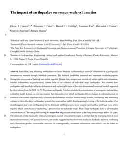 The Impact of Earthquakes on Orogen-Scale Exhumation