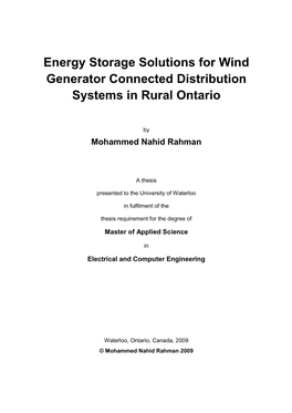 Energy Storage Solutions for Wind Generator Connected Distribution Systems in Rural Ontario