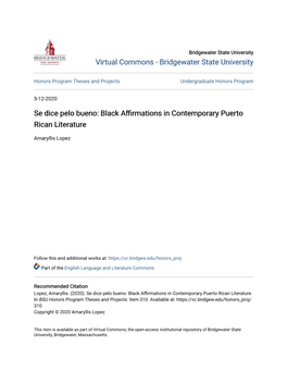 Se Dice Pelo Bueno: Black Affirmations in Contemporary Puerto Rican Literature