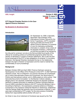 ASIL Insight October 9, 2009 Volume 13, Issue 17 Print Version