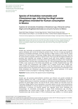 Species of Anisakidae Nematodes and Clinostomum Spp. Infecting Lisa Mugil Curema (Mugilidae) Intended for Human Consumption in Mexico