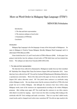 More on Word Order in Malagasy Sign Language (TTM1))