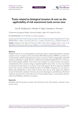 Traits Related to Biological Invasion: a Note on the Applicability of Risk Assessment Tools Across Taxa