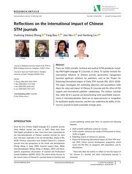 International Impact of Chinese STM Journals Yuehong (Helen) Zhang ,1 Fang Bao ,2* Jian Wu ,2 and Hanfeng Lin 1