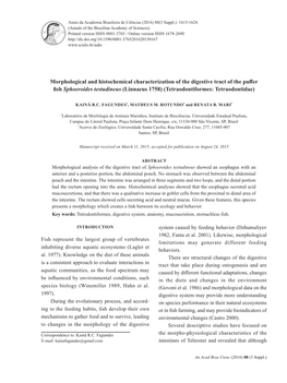 Morphological and Histochemical Characterization of the Digestive Tract of the Puffer Fish Sphoeroides Testudineus (Linnaeus 1758) (Tetraodontiformes: Tetraodontidae)