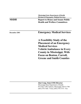 A Feasibility Study of the Placement of an Emergency Medical Services Vehicle/Ambulance in Every County