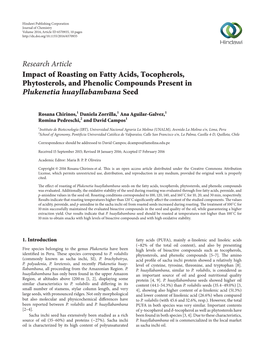 Impact of Roasting on Fatty Acids, Tocopherols, Phytosterols, and Phenolic Compounds Present in Plukenetia Huayllabambana Seed