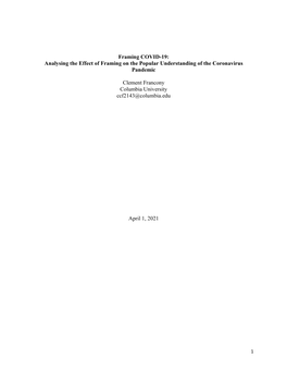 Framing COVID-19: Analysing the Effect of Framing on the Popular Understanding of the Coronavirus Pandemic